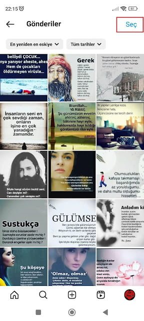 instagram gönderileri toplu sil
