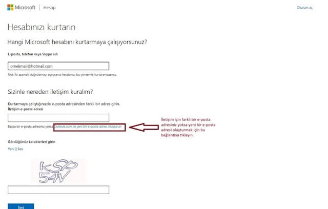 Hesap Kurtarma Formu