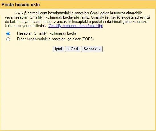 Gelen Mail Sunucu Bilgileri