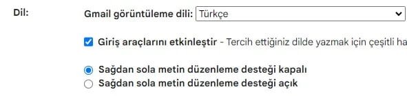 Gmail'de Dil Değiştirme