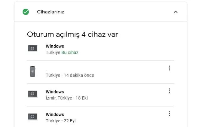 Google Hesabı Bağlı Cihazları Yönetmek