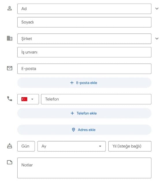Google Kişi Oluştur