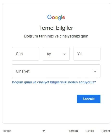 Google Hesap Oluştur