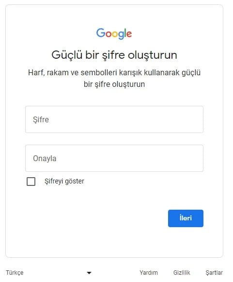 Google Hesap Oluştur