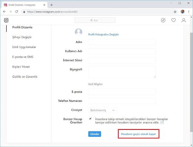 Instagram'ı Bilgisayardan Dondurma