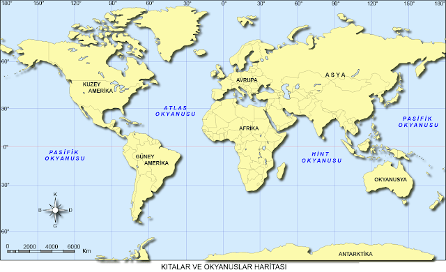 Kıtalar ve Okyanuslar Haritası Kıtalar ve Okyanuslar Haritası
