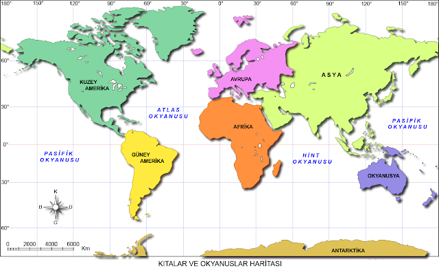 Kıtalar ve Okyanuslar Haritası Kıtalar ve Okyanuslar Haritası