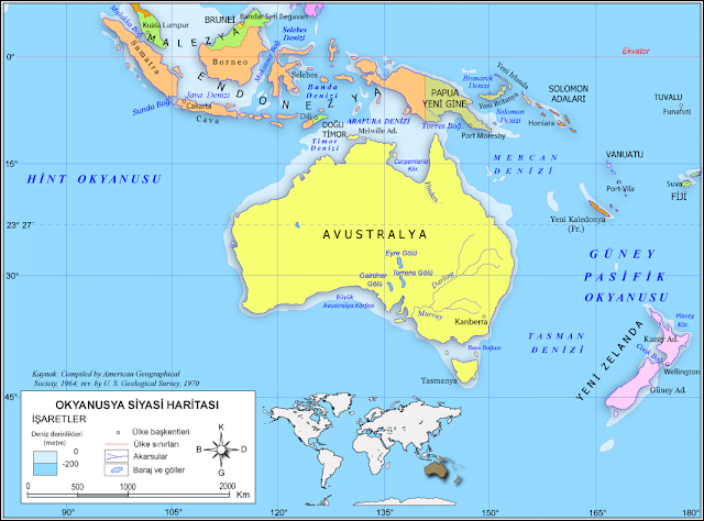 Okyanusya Siyasi Haritası Okyanusya Siyasi Haritası