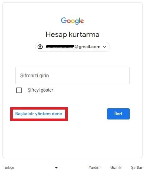 Son Kullanılan Şifreyi Girin