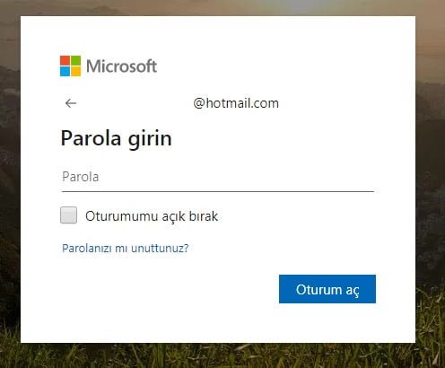 outlook şifre