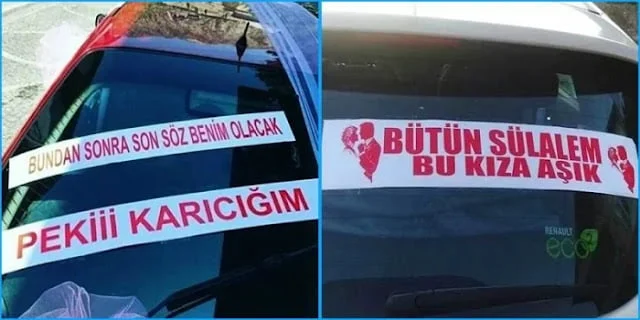 Duygusal ve romantik gelin arabası için yazılar örneği