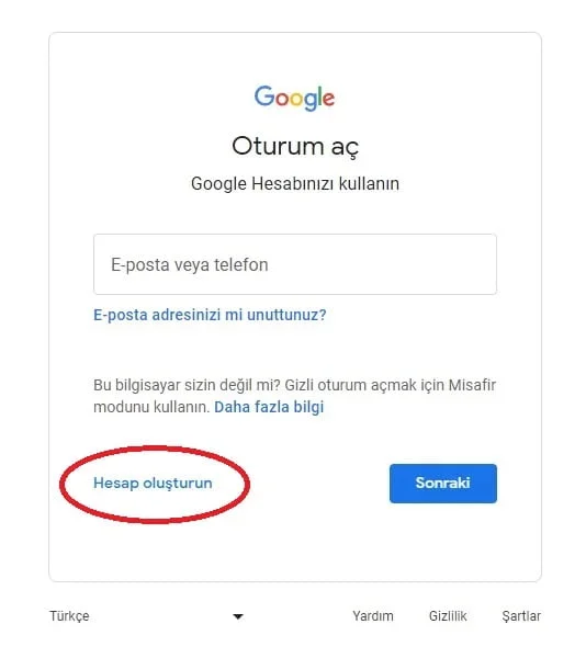 gmail hesap aç
