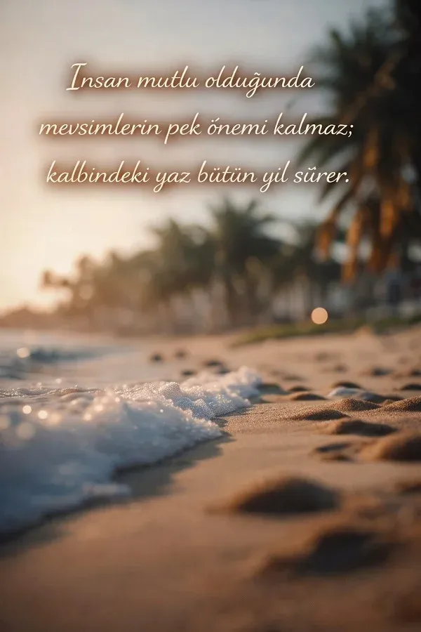 Yaz sahilinde kumlara vuran dalgalar ve arka planda palmiyeler