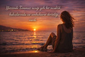 Yaz Günbatımında Deniz Kenarında Oturan Kadın yaz sözleri