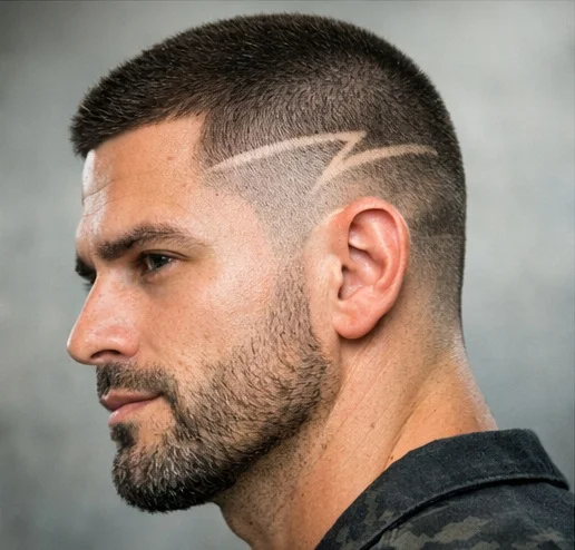 sakallı buzz cut erkek saç modeli modern stil