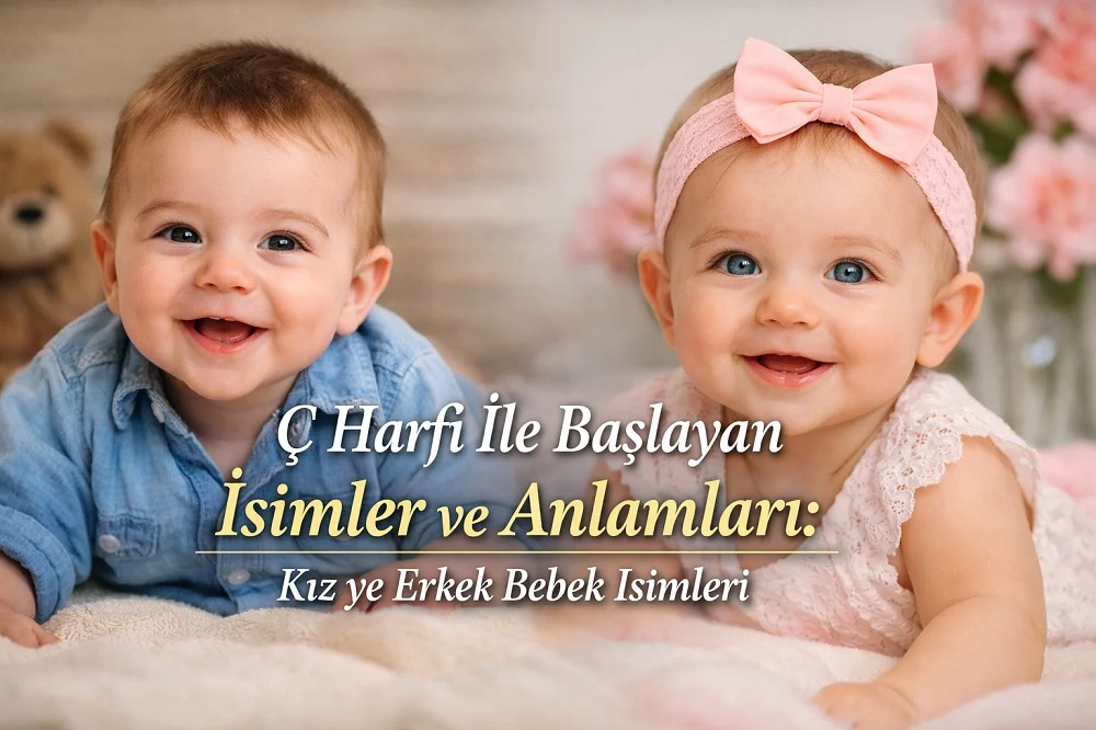 Ç harfi ile başlayan isimler ve anlamları için iki sevimli bebek bulunan kapak görseli.