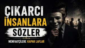 Maske tutan takım elbiseli bir figür ile çıkarcı insanlara sözler ve menfaatçilere kapak laflar temasını anlatan etkileyici kapak görseli.