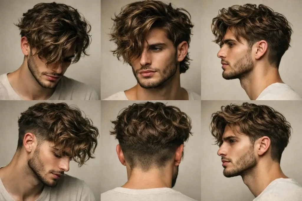 Katlı, hacimli ve doğal dağınık dalgalara sahip messy waves erkek saç modeli.
