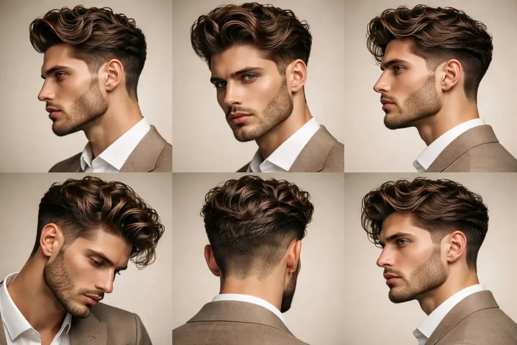 Yana ayrılmış, üstü hacimli ve dalgalı görünüme sahip wavy side part erkek saç modeli.