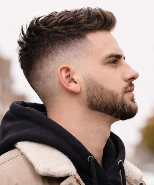dikdörtgen yüz crew cut saç modeli erkek kısa dengeli kesim