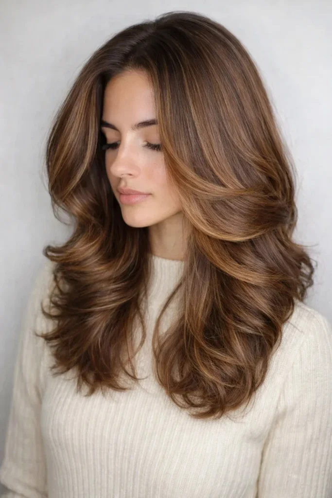 fındık kabuğu ombre katlı orta uzun saç modeli şık stil