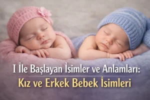 I ile başlayan isimler ve anlamları için pembe ve mavi şapkalı uyuyan kız ve erkek bebek görseli.