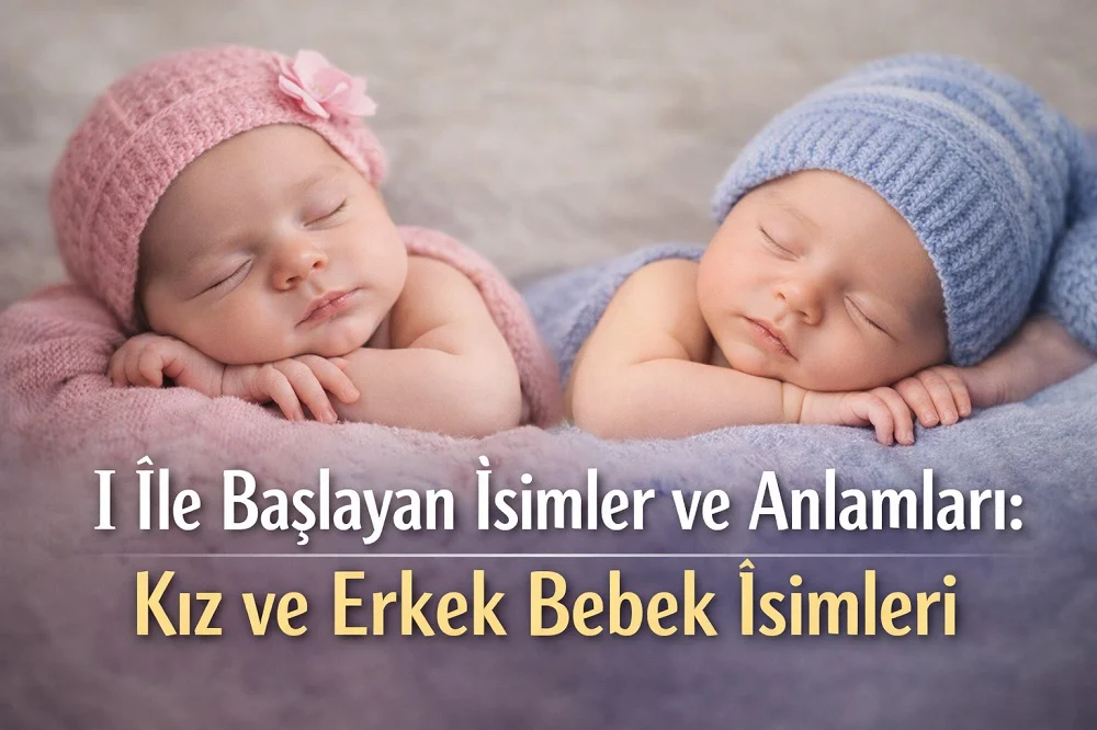 I ile başlayan isimler ve anlamları için pembe ve mavi şapkalı uyuyan kız ve erkek bebek görseli.