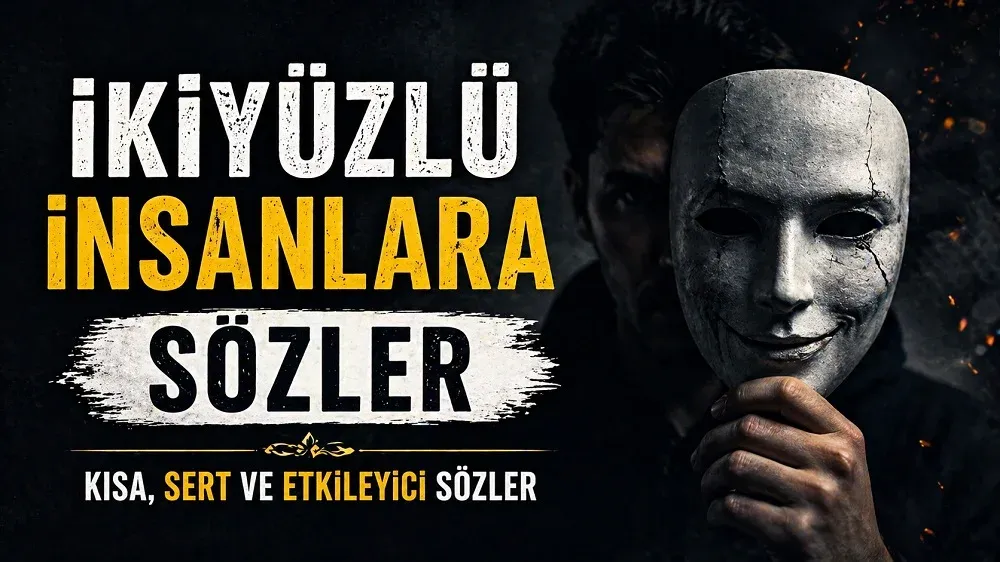 Yüzünde maske tutan karanlık bir figür ile ikiyüzlü insanlara sözler temasını anlatan etkileyici kapak görseli.