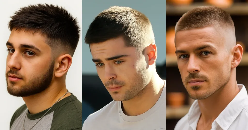 kare yüz fade crew cut saç modeli erkek modern kısa kesim