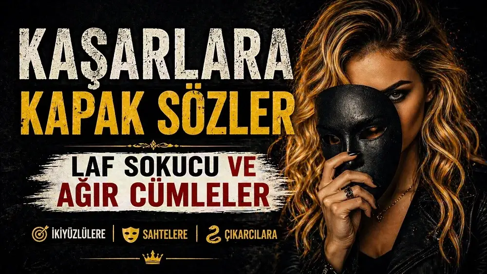 Dalgalı sarı saçlı bir kadın elinde siyah maske tutarken kaşarlara kapak sözler temasını anlatan dikkat çekici kapak görseli.