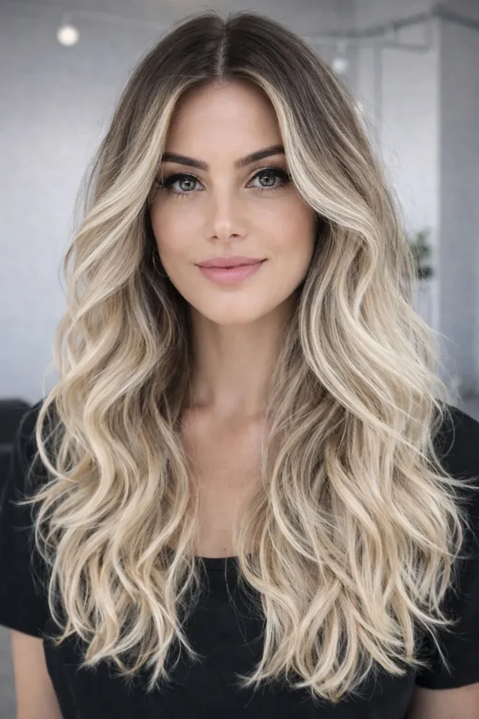 küllü bej ombre dalgalı uzun saç modeli doğal geçişli saç rengi
