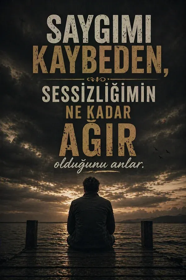 Göl kenarında iskelede oturan kişi ve saygımı kaybeden sessizliğimin ne kadar ağır olduğunu anlar yazısı.