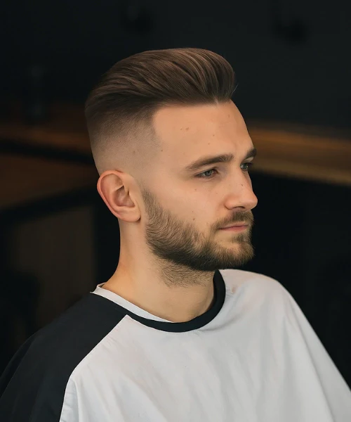 geriye taranmış pompadour saç modeli erkek