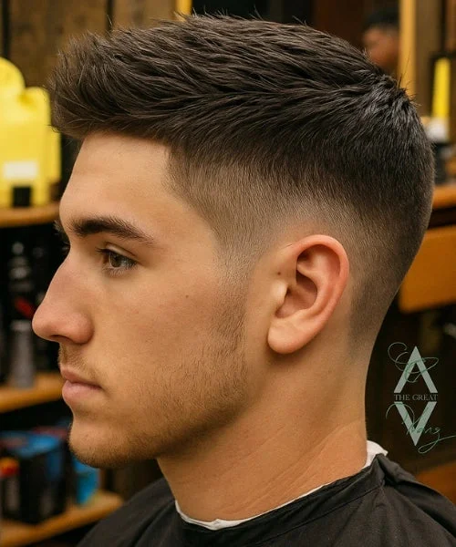 kısa quiff saç modeli erkek sade modern kesim