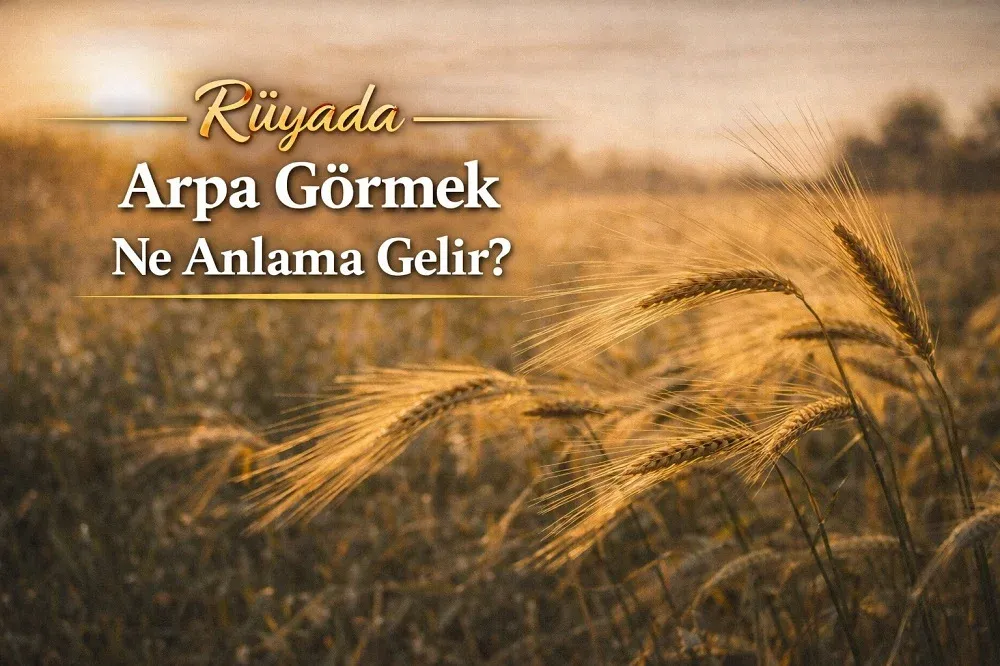 Rüyada arpa görmek ne anlama gelir yazılı, arpa başaklarıyla dolu tarlayı gösteren görsel.
