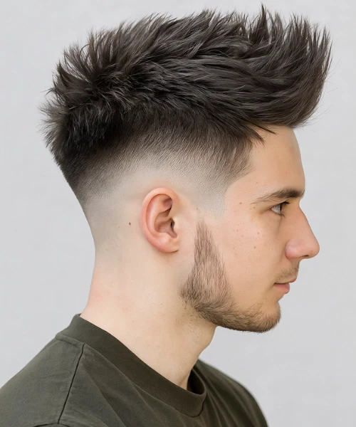 yuvarlak yüz fade faux hawk saç modeli erkek modern kesim