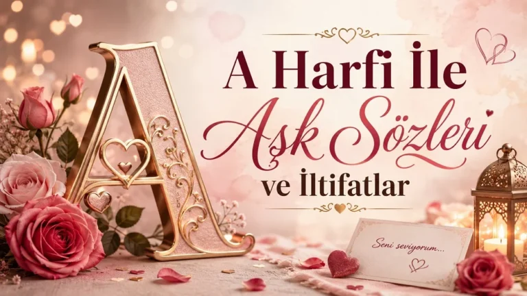 Altın A harfi, güller, fener ve aşk notuyla hazırlanmış romantik kapak görseli.