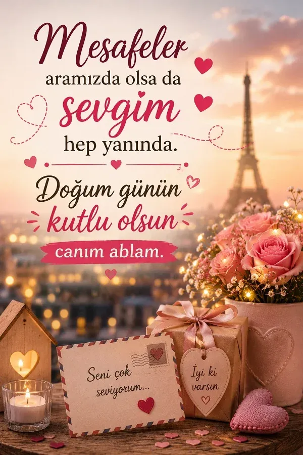 Uzakta yaşayan ablaya doğum günü mesajı ve romantik şehir manzarası