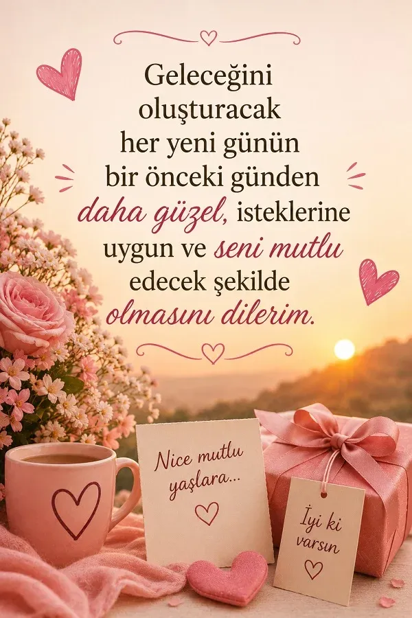 Ablaya mutlu yıllar mesajı ve pembe çiçeklerle hazırlanan doğum günü tasarımı