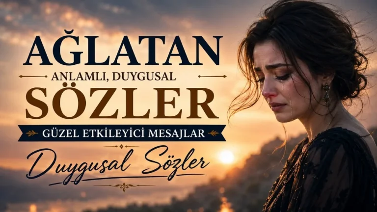 Ağlatan sözler başlıklı, gün batımı fonunda ağlayan kadın figürü ve duygusal mesajlar temalı kapak görseli.
