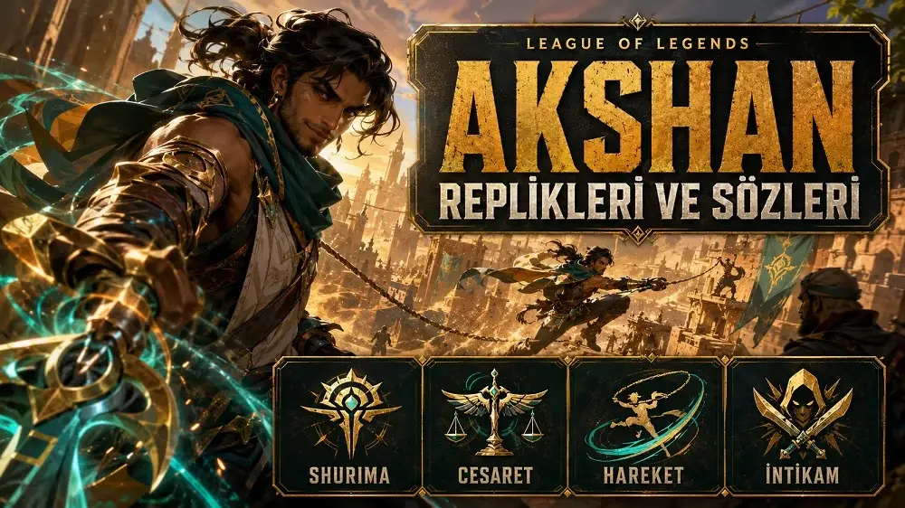Akshan replikleri ve sözleri başlıklı kapak tasarımında, altın ve turkuaz enerjiyle çevrili Akshan karakteri Shurima şehir atmosferinde kanca silahıyla aksiyon halinde gösteriliyor.