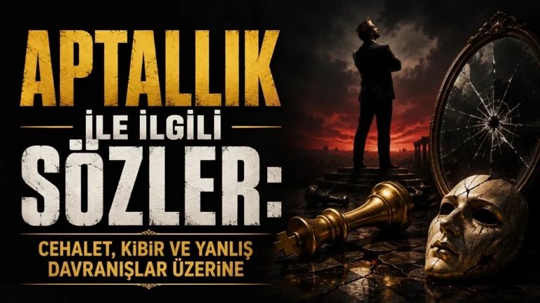 Koyu dramatik tonlarda hazırlanmış kapak görselinde, “Aptallık ile İlgili Sözler” başlığı, kırık ayna, düşmüş satranç taşı, maske ve kibri temsil eden figür detayları yer alıyor.