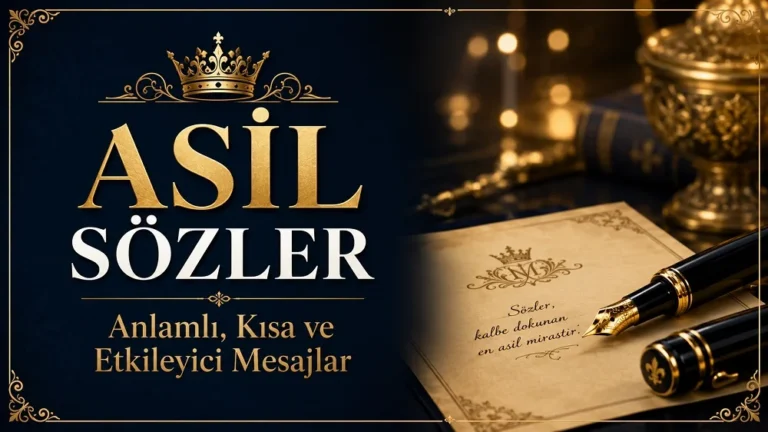 Asil sözler başlıklı, lacivert ve altın tonlarda tasarlanmış; taç, dolma kalem, klasik kitaplar ve zarif yazı detayları içeren şık kapak görseli.