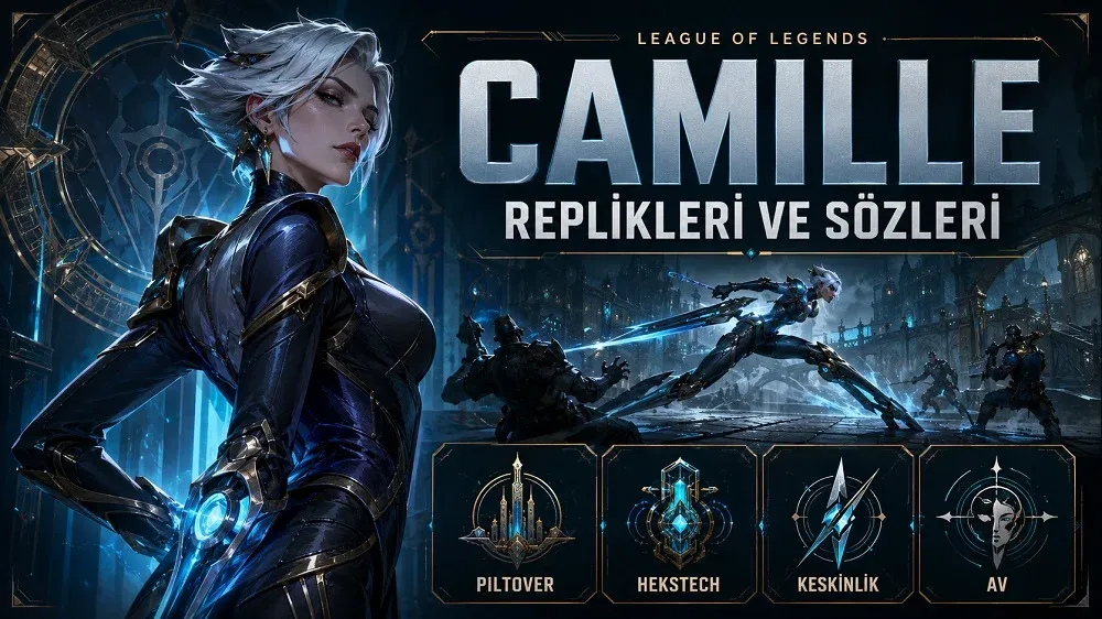 Camille replikleri ve sözleri başlıklı kapak tasarımında, mavi Hextech enerjisiyle çevrili Camille karakteri Piltover atmosferinde mekanik bacaklarıyla savaş halinde gösteriliyor.