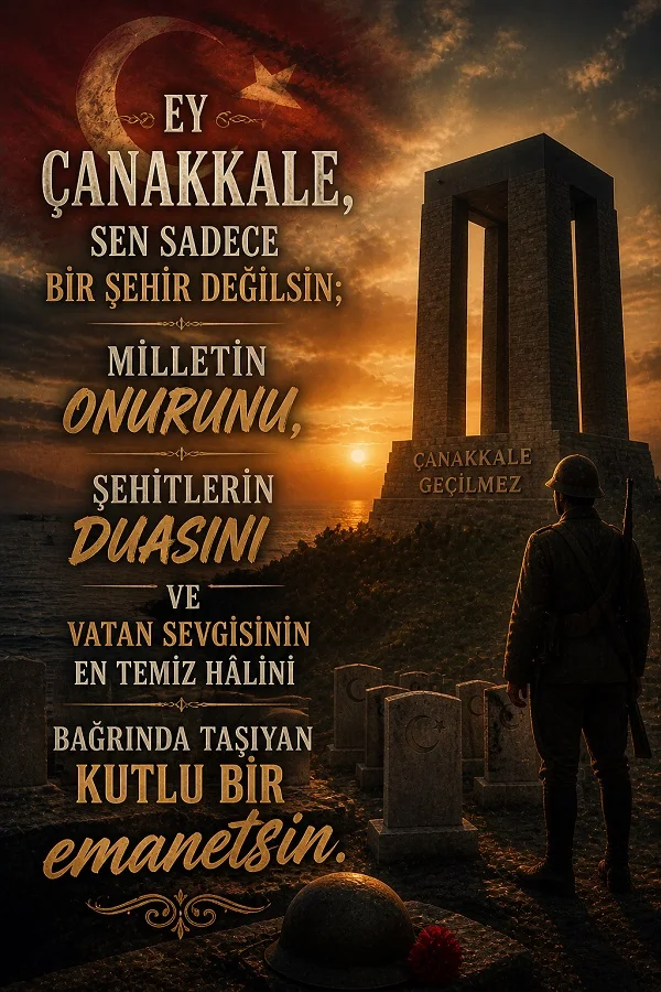 Şehitlik ve Çanakkale Abidesi ile hazırlanan duygusal söz görseli.
