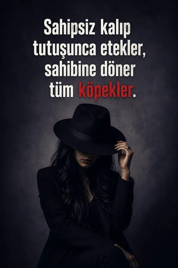Şapkalı kadın figürü ve sert kapak sözünün yer aldığı karanlık temalı görsel
