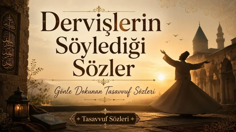 Dervişlerin söylediği sözler başlıklı, gün doğumunda semazen figürü, tasavvuf mimarisi, kandil ve kitap detaylarıyla hazırlanmış manevi ve huzurlu kapak görseli.