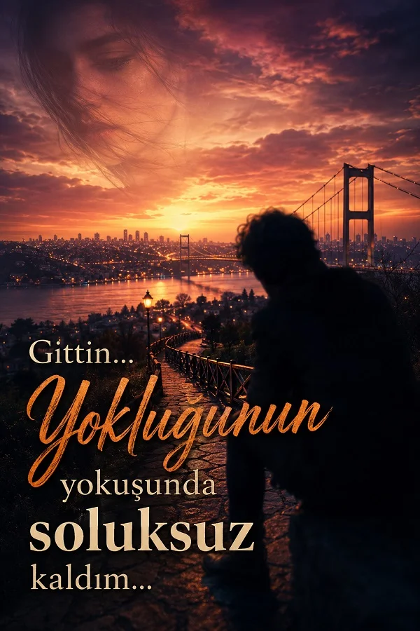 Gün batımında şehir ve köprü manzarasına karşı duran yalnız kişi ile yokluğun yokuşunda soluksuz kalmayı anlatan hüzünlü söz.