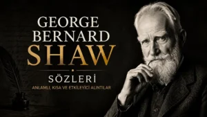 Koyu arka plan üzerinde George Bernard Shaw portresi ve “George Bernard Shaw Sözleri” yazısının yer aldığı vintage tarzda kapak görseli.