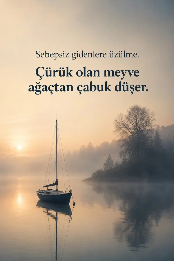 Sisli gölde yelkenli ve sebepsiz gidenlere üzülmemeyi anlatan anlamlı söz.